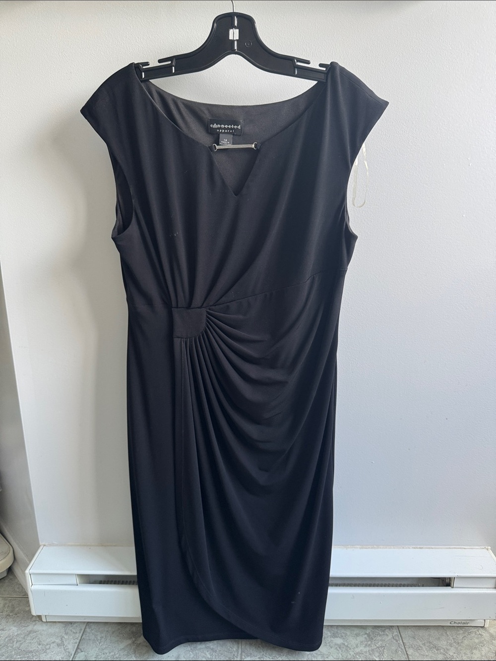 connected apparel Black Sleeveless Midi Dress with Side Drape